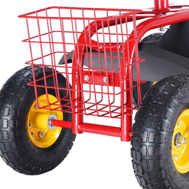 Outdoor Rolling Garden Cart Wagon Garden Scooter with 360° Swivel Seat