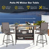 Outdoor Wicker Bar Table All Weather Rattan Bar Counter Table with 2 Metal Mesh Shelves & 2-Rail Steel Stemware Racks