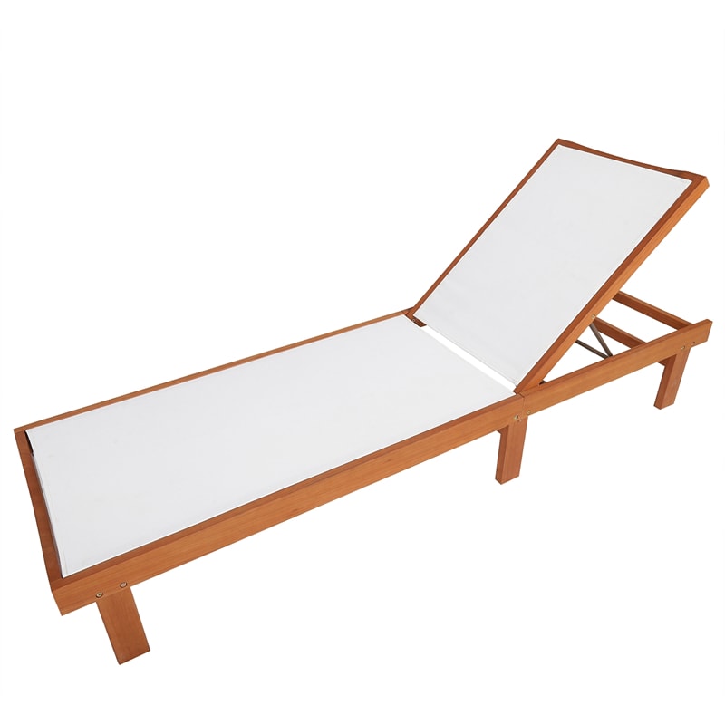 Outdoor Chaise Lounge Eucalyptus Wood Reclining Pool Lounge Chair with 5-Position Adjustable Backrest & Quick-Drying Fabric