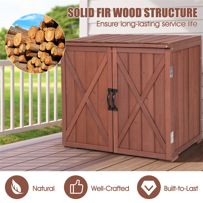 Wooden Outdoor Storage Shed 2.5 x 2FT Solid Fir Wood Garden Tool Shed Large Patio Storage Cabinet with Double Doors for Indoor Backyard