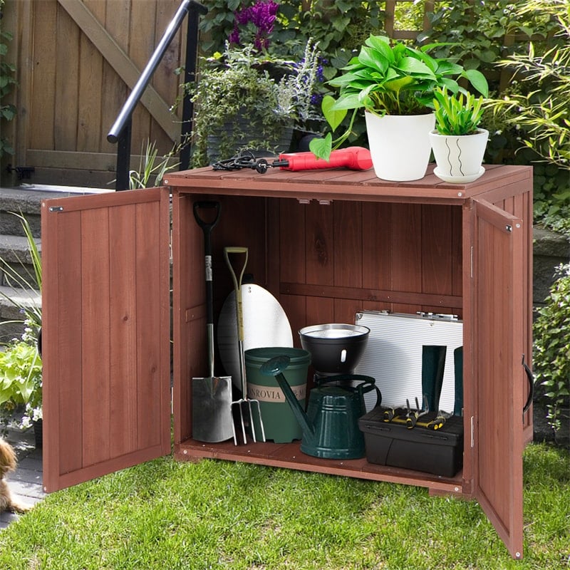 Wooden Outdoor Storage Shed 2.5 x 2FT Solid Fir Wood Garden Tool Shed Large Patio Storage Cabinet with Double Doors for Indoor Backyard