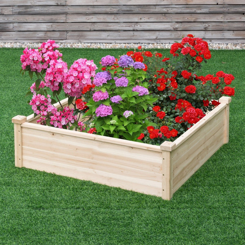 Outdoor Wooden Square Raised Garden Bed Vegetable Flower Box