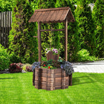 Rustic Outdoor Wooden Wishing Well Planter with Hanging Bucket - Bestoutdor