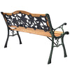 Patio Park Garden Bench Cast Iron Hardwood Outdoor Bench Porch Path Chair Furniture with Slatted Seat & Curved Armrests