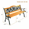 Patio Park Garden Bench Cast Iron Hardwood Outdoor Bench Porch Path Chair Furniture with Slatted Seat & Curved Armrests