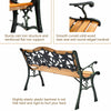 Patio Park Garden Bench Cast Iron Hardwood Outdoor Bench Porch Path Chair Furniture with Slatted Seat & Curved Armrests