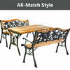 Patio Park Garden Bench Cast Iron Hardwood Outdoor Bench Porch Path Chair Furniture with Slatted Seat & Curved Armrests