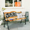 Patio Park Garden Bench Cast Iron Hardwood Outdoor Bench Porch Path Chair Furniture with Slatted Seat & Curved Armrests