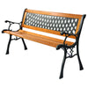 Patio Park Garden Bench Cast Iron Hardwood Outdoor Bench Porch Path Chair Furniture with Slatted Seat & Curved Armrests