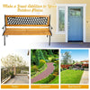 Patio Park Garden Bench Cast Iron Hardwood Outdoor Bench Porch Path Chair Furniture with Slatted Seat & Curved Armrests