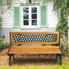 Patio Park Garden Bench Cast Iron Hardwood Outdoor Bench Porch Path Chair Furniture with Slatted Seat & Curved Armrests