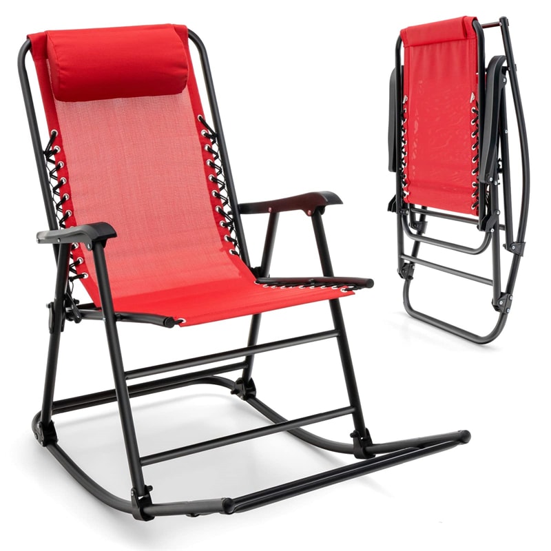 Zero Gravity Rocking Chair, Folding Camping Rocker with Headrest, Cozy Armrests & Footrest, Portable High Back Lawn Chair for Garden Patio