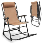 Outdoor Folding Rocking Chair Zero Gravity Patio Rocker High Back Camping Chair with Headrest, Ergonomic Armrests & Footrest