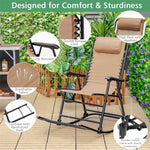 Zero Gravity Rocking Chair, Folding Camping Rocker with Headrest, Cozy Armrests & Footrest, Portable High Back Lawn Chair for Garden Patio