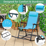 2PCS Patio Folding Rocking Chairs High Back Outdoor Rockers Camping Chairs with Pillows, Armrests & Footrests