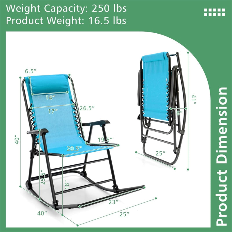 Zero Gravity Rocking Chair, Folding Camping Rocker with Headrest, Cozy Armrests & Footrest, Portable High Back Lawn Chair for Garden Patio