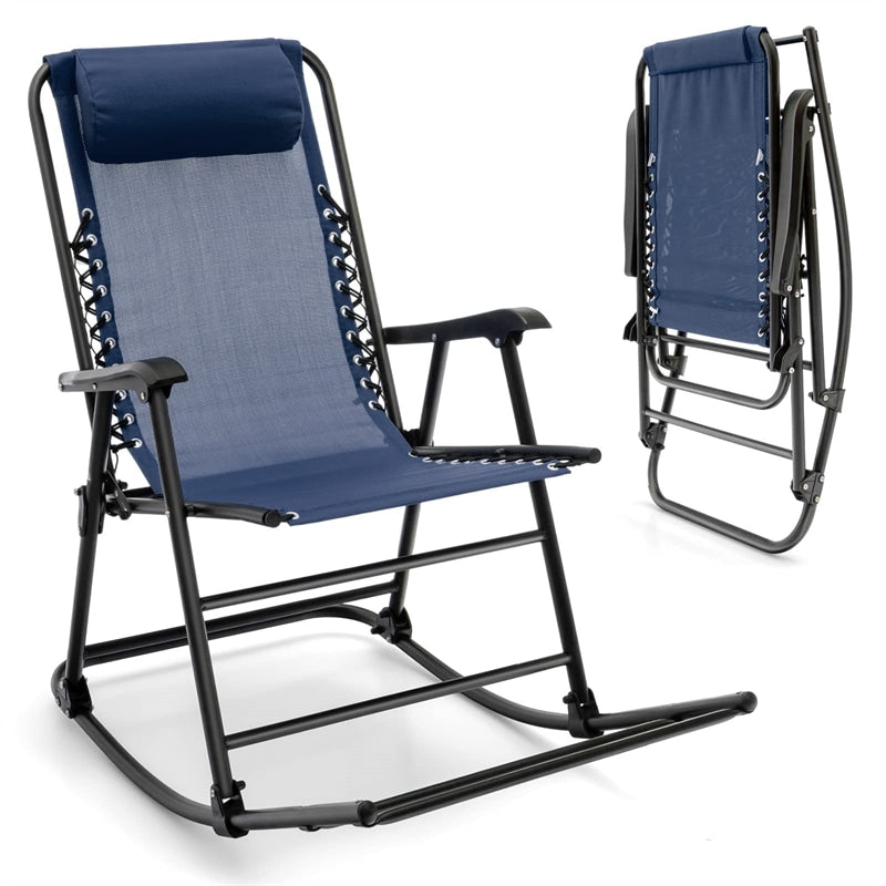 Zero Gravity Rocking Chair, Folding Camping Rocker with Headrest, Cozy Armrests & Footrest, Portable High Back Lawn Chair for Garden Patio