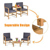 3 in 1 Patio Acacia Wood Loveseat Outdoor Chairs with Coffee Table & Cushions