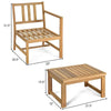 3 in 1 Patio Acacia Wood Loveseat Outdoor Chairs with Coffee Table & Cushions