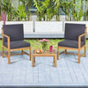 3 in 1 Patio Acacia Wood Loveseat Outdoor Chairs with Coffee Table & Cushions