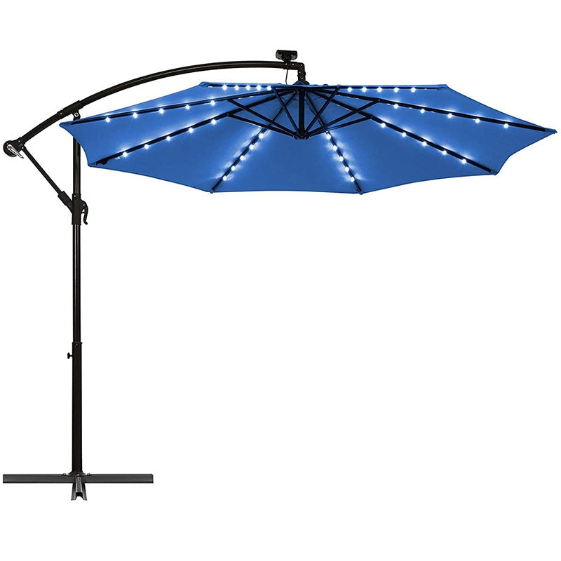 10FT Hanging Solar LED Umbrella Offset Patio Umbrella Outdoor Cantilever Umbrella Steel Market Umbrella with 40 Lights, Crank & Cross Base