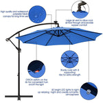 10FT Hanging Solar LED Umbrella Offset Patio Umbrella Outdoor Cantilever Umbrella Steel Market Umbrella with 40 Lights, Crank & Cross Base