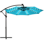 10FT Hanging Solar LED Umbrella Offset Patio Umbrella Outdoor Cantilever Umbrella Steel Market Umbrella with 40 Lights, Crank & Cross Base