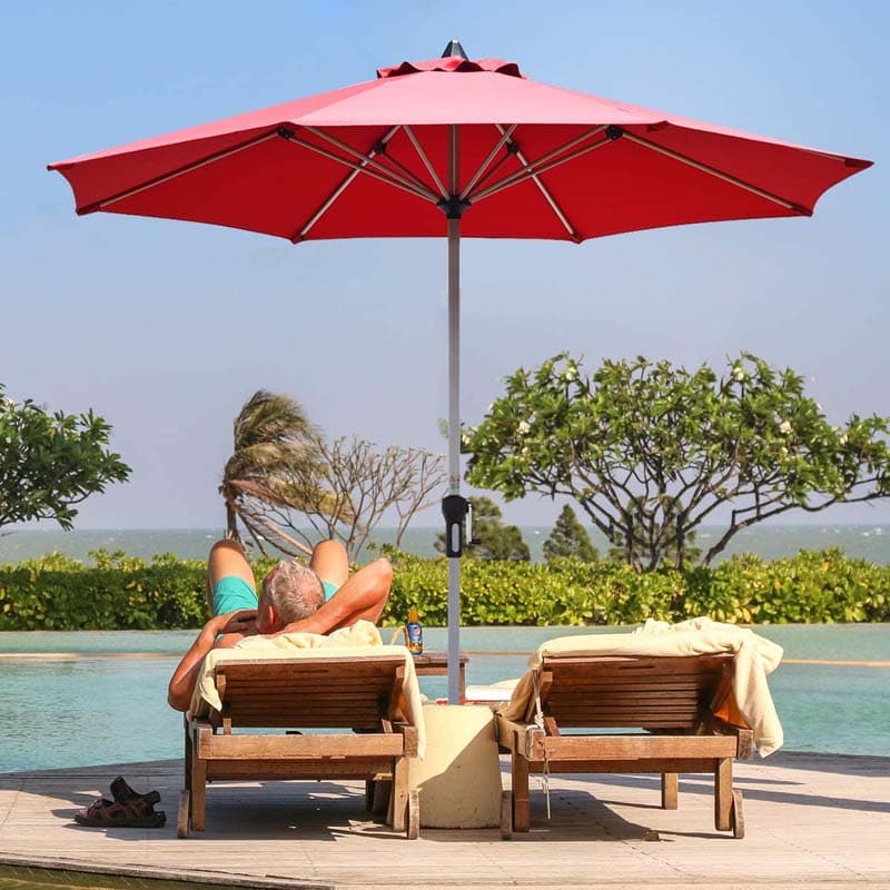 9' Patio Umbrella 8 Sturdy Ribs Market Umbrella Outdoor Table Umbrella with Crank System & 1.5" Aluminum Pole for Garden Lawn Deck