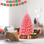 4.5FT Pink Snow Flocked Christmas Tree, Unlit Hinged Artificial Tree with 348 PVC Branch Tips & Metal Stand for Indoor Holiday Decor