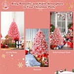 4.5FT Pink Christmas Tree Hinged Flocked Artificial Xmas Tree PVC Branch Tips with Metal Stand