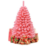 4.5FT Pink Snow Flocked Christmas Tree, Unlit Hinged Artificial Tree with 348 PVC Branch Tips & Metal Stand for Indoor Holiday Decor