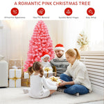 6.5FT Pink Snow Flocked Christmas Tree Hinged Artificial Xmas Tree with 884 PVC Branch Tips & Folding Metal Stand for Indoor Holiday Decor