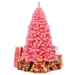 7.5FT Pink Snow Flocked Christmas Tree Hinged Artificial Xmas Tree with 1364 PVC Branch Tips & Folding Metal Stand for Indoor Holiday Decor