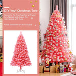 6.5FT Pink Snow Flocked Christmas Tree Hinged Artificial Xmas Tree with 884 PVC Branch Tips & Folding Metal Stand for Indoor Holiday Decor