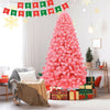 7.5FT Pink Snow Flocked Christmas Tree Hinged Artificial Xmas Tree with 1364 PVC Branch Tips & Folding Metal Stand for Indoor Holiday Decor