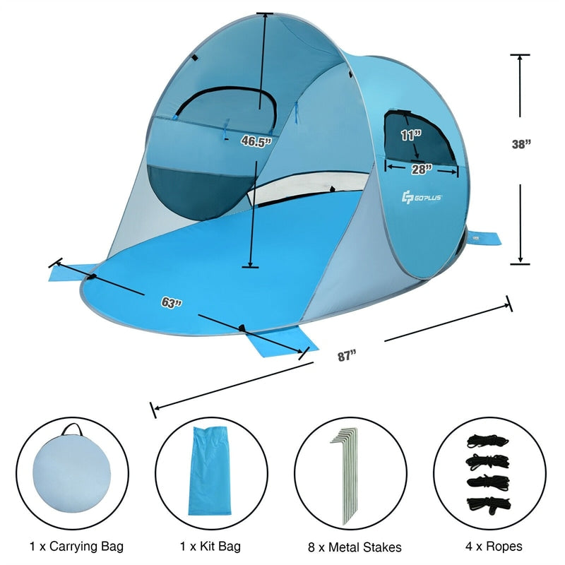 Pop Up Beach Tent Anti-UV UPF 50+ Portable Camping Sun Shade Shelter