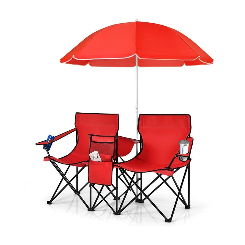 Portable Double Folding Picnic Chair with Umbrella & Mini Table