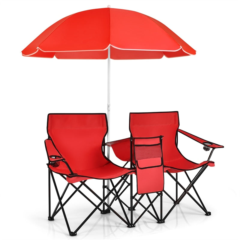 Portable Double Folding Picnic Chair with Umbrella & Mini Table