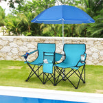 Portable Double Folding Picnic Chair with Umbrella & Mini Table