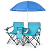 Portable Double Folding Picnic Chair with Umbrella & Mini Table