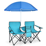 Portable Double Folding Picnic Chair with Umbrella & Mini Table