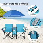 Portable Double Folding Picnic Chair with Umbrella & Mini Table