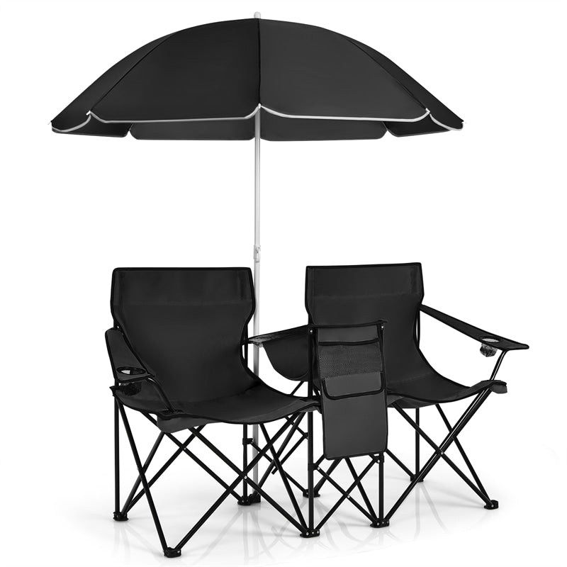 Portable Double Folding Picnic Chair with Umbrella & Mini Table