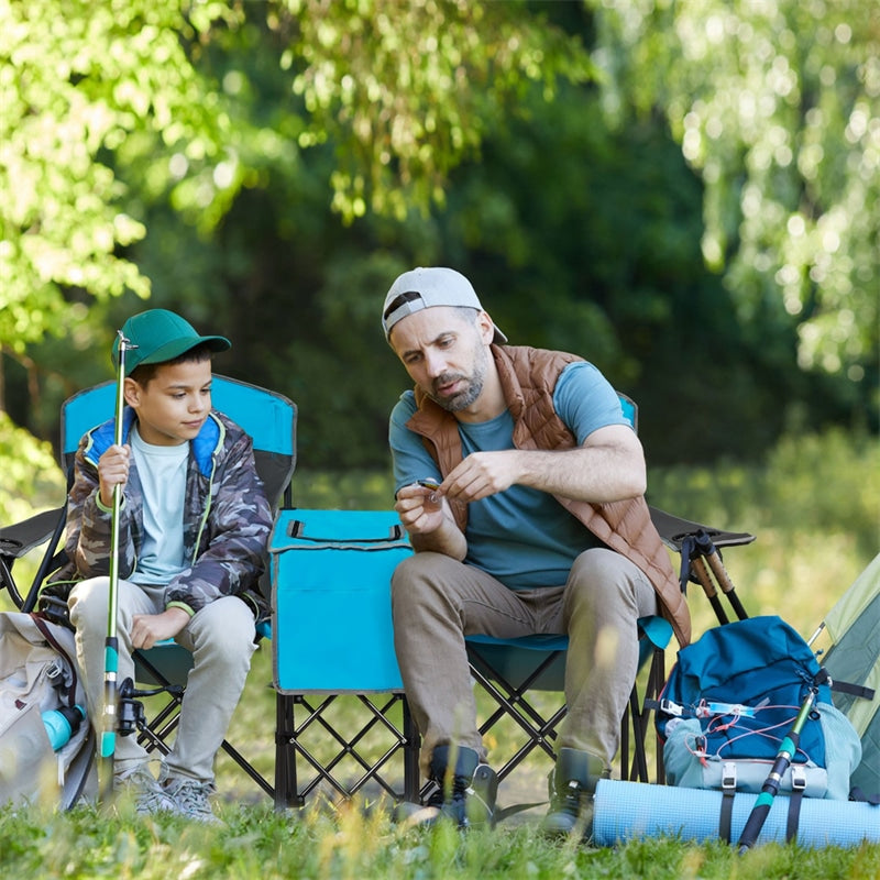 Folding Double Camping Chairs Portable Beach Chairs Lawn Chairs with Canopy Shade, Cup Holder & Carry Bag