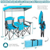 Folding Double Camping Chairs Portable Beach Chairs Lawn Chairs with Canopy Shade, Cup Holder & Carry Bag