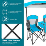 Folding Double Camping Chairs Portable Beach Chairs Lawn Chairs with Canopy Shade, Cup Holder & Carry Bag