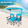 Folding Double Camping Chairs Portable Beach Chairs Lawn Chairs with Canopy Shade, Cup Holder & Carry Bag