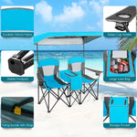 Folding Double Camping Chairs Portable Beach Chairs Lawn Chairs with Canopy Shade, Cup Holder & Carry Bag