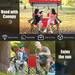 Folding Double Camping Chairs Portable Beach Chairs Lawn Chairs with Canopy Shade, Cup Holder & Carry Bag