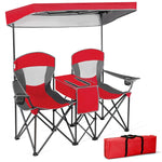 Folding Double Camping Chairs Portable Beach Chairs Lawn Chairs with Canopy Shade, Cup Holder & Carry Bag